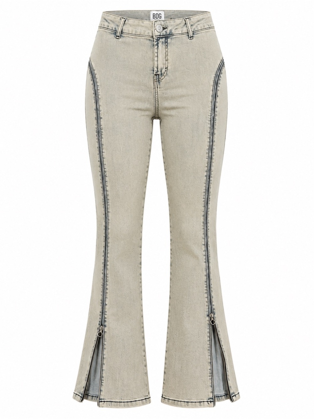 BDG Washed Beige High-Rise Flare Jeans with Dark Contrast Seams